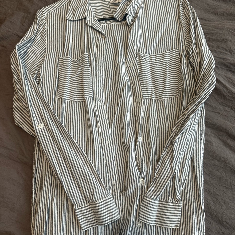 Japna Black and White Striped Button Down Shirt